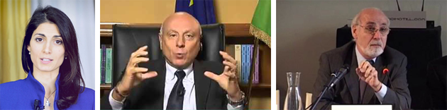 da sinistra: Virginia Raggi, Erasmo D'Angelis, Enzo Iacopino